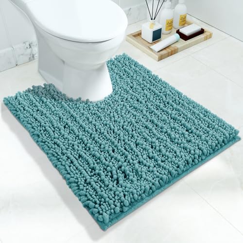 Yimobra Toilet Rug U Shaped Washable 24x20 Inch - Ultra Soft Absorbent Chenille Bath Rugs for Toilet, Quick Dry & Machine Washable, Non Slip Contour Bathroom Mat, Teal Blue by Yimobra