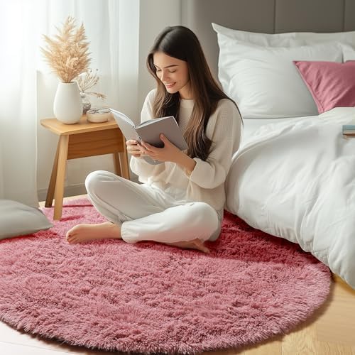 ONASAR Blush Round Rugs 6ft for Living Room Bedroom, Fluffy Circle Area Rug for Kids Girls Boys Teen, Soft Plush Shaggy Carpet for Nursery Dorm Classroom Playroom Home Decor Aesthetic - Image 5