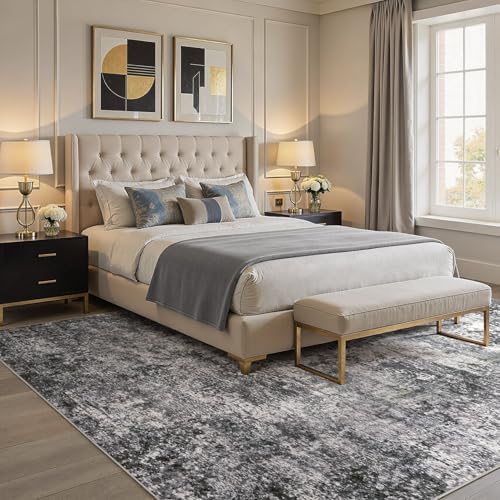 DMOYEST Area Rug Living Room Rugs 10x12 Washable Abstract Grey Carpet - Image 3