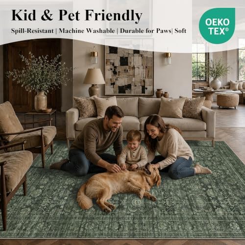 JOOJA 3x5 Dark Green Vintage Washable Area Rug Non Slip Indoor Entryway Rug - Image 7