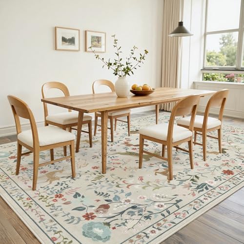 8x10 Area Rugs Boho Floral Washable Living Room Rug Neutral Carpet Bedroom - Image 6