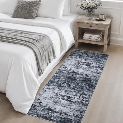 2x5 Washable Runner Rug：Modern Abstract Kitchen Carpet Black - Image 4