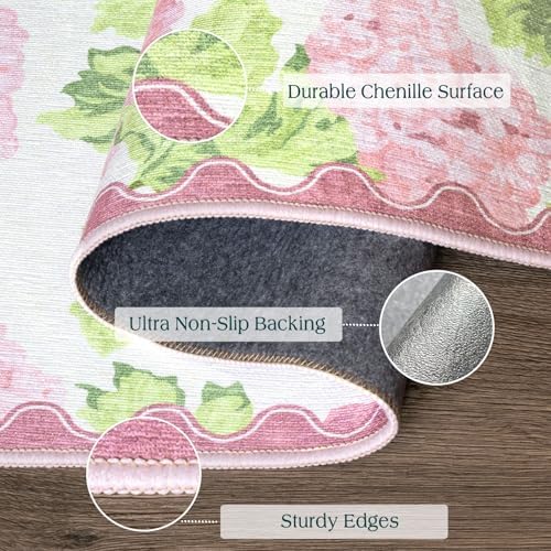 Front Door Mat Indoor Entrance - 2x4.3 Pastel Pink White Floral Rug - Image 3