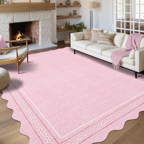 GarveeHome Scalloped Washable Pink Rugs for Bedroom Grils 5x7 Non Slip - Image 2