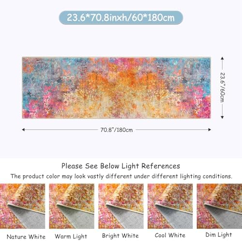 Lahome Modern Abstract Runner Rug - 2x6 Colorful Runners for Hallways Non Skid Laundry Room Rug Washable Carpet Runner, Rainbow Soft Non Slip Indoor Throw Runner for Bedroom Kitchen Bathroom - Image 2