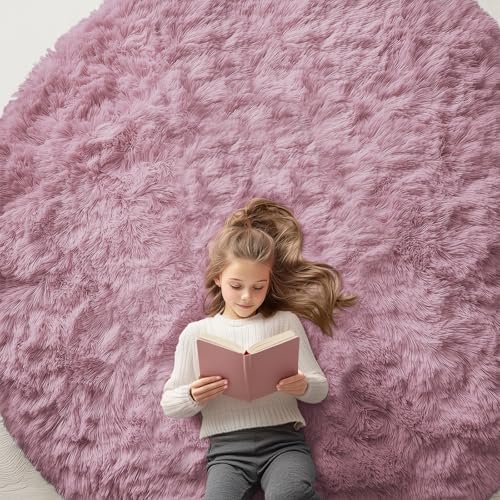 OLANLY Blush Round Rugs for Bedroom - Machine Washable, 7 ft Circle Area Rugs for Living Room, Soft and Fluffy Shaggy Carpet for Teen Girls and Boys, Nursery Rooms, Dorms, Home Decor Aesthetic by OLANLY