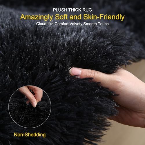 3x5 Thick Black Fluffy Shag Rug for Bedroom, Plush Washable Carpet - Image 3