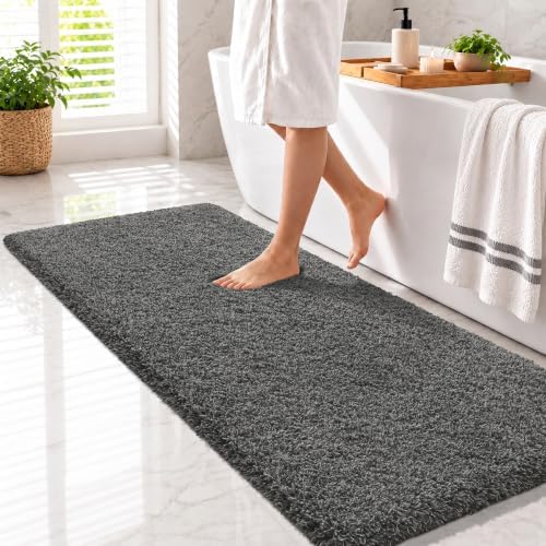 Yimobra Bathroom Runner Rug Non Slip, Bath Mat,60x24, Light Gray&Black Gray by Yimobra