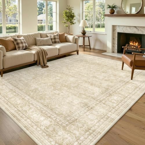 6x9 Ft Large Area Rugs for Living Room, Soft Non-Slip Machine Washable Rug, Vintage Stain Resistant Carpets for Bedroom Nursery Dining Room Home Decor (Beige) by Lo%CC%80utiRootHome