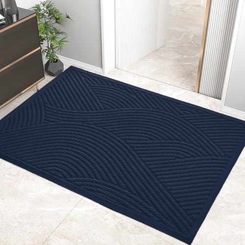 HIYARD Sturdy Front Door Mat, Absorbent Muddy Dirt Resist Welcome Door Mats Outdoor Indoor, Stain and Fade Resistant, Non-Slip Backing Entry Mat Low Profile Doormat for Entryway, 47×32, Blue by HIYARD