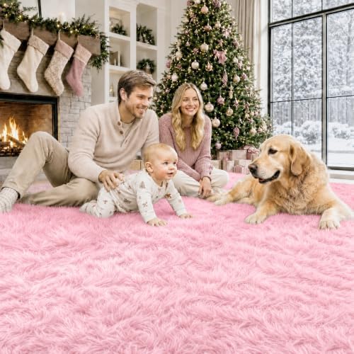 8x10 Area Rugs for Living Room: Soft Pink Fluffy Rug Shag Washable Rug Plush Fuzzy Indoor Carpet for Bedroom Nursery Playroom Girls Boys Kids Room (Pink, 8'x10') - Image 4