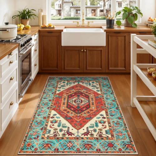 SERISSA 3x4 Washable Non Slip Boho Area Rug for Entryway，Orange - Image 2
