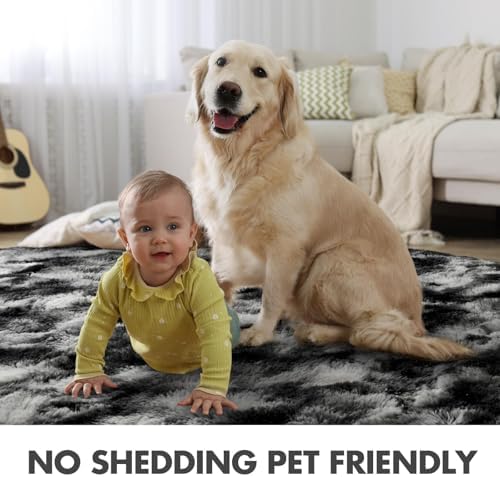 9x12 Ft Extra Large Shag Rugs for Living Room, Tie Dyed Ultra Soft Fluffy Furry Area Rugs for Bedroom Indoor Floor, Aesthetic Carpet for Kids Home Decor (Black Grey) - Image 4