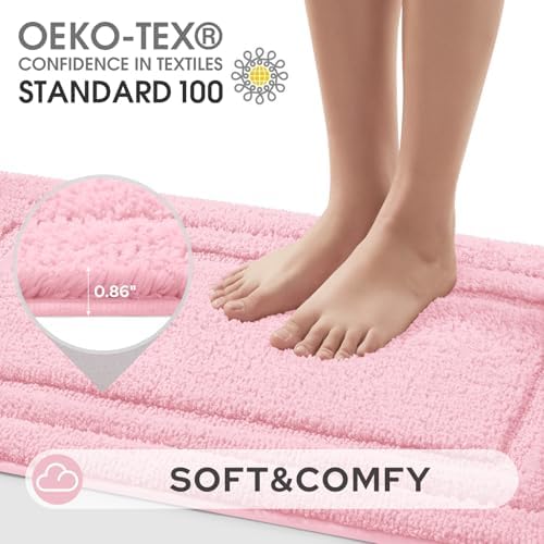 HOMEIDEAS Light Pink Bathroom Rugs Set of 3, Non Slip Bath Runners - Image 3