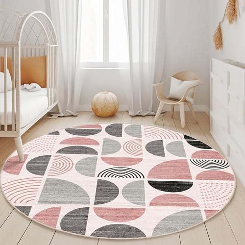 MUJOO Round Rugs 5ft,Circle Area Rug Washable Non Slip Modern Abstract - Image 2