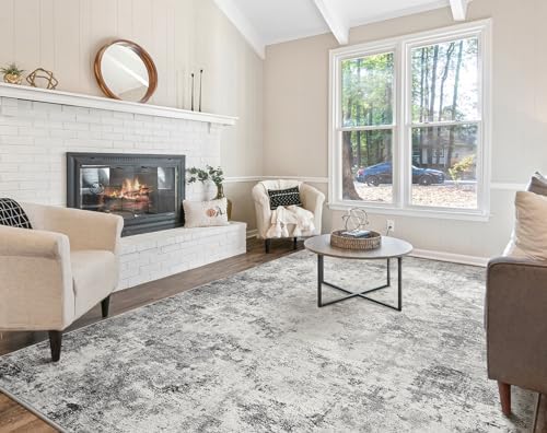 UERMEI 8x10 Area Rug Living Room Rugs - Washable Neutral Modern Abstract Soft Thin Rug Indoor Floor No Slip Rug Carpet for Bedroom Under Dining Table Home Office Decor - Grey - Image 5