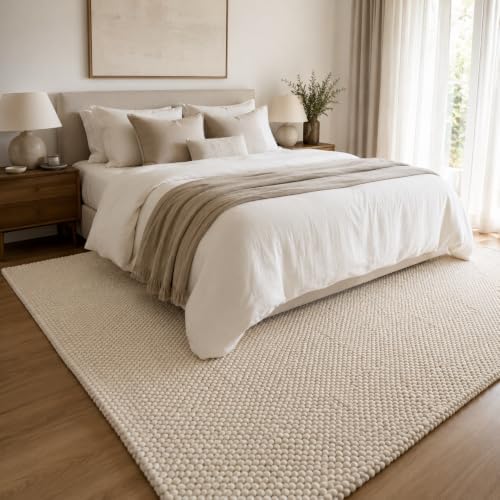 100% Wool Hand Woven Knit Popcorn Rug (8'x10' - Ivory) by ScandilivinHomes