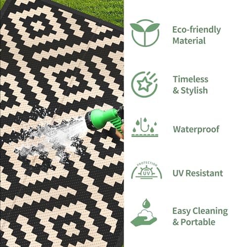 GENIMO Outdoor Rug, Waterproof Plastic Runner Rugs, 2.5'x8' Black Beige - Image 5