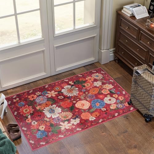 Red Washable 2x3 Entry Rug, Small Rugs for Kitchen Bathroom Door Mat - Image 5