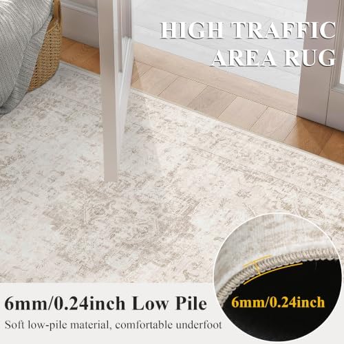 Washable 2x6 Dorm Runner Rug Soft Medallion Neutral Beige Long Carpet - Image 6