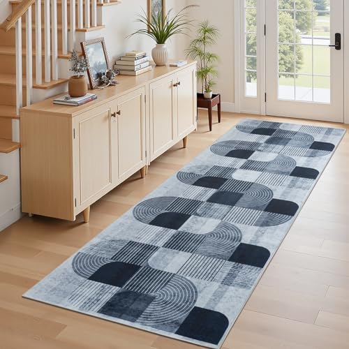 Washable Modern Geometric Hallway Runner Rug for Kitchen Grey 2x6 ft - Image 3