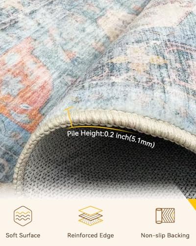 RELEANY Washable Area Rug, Runner 2'6"x12', Blue/Orange/Red - Image 4