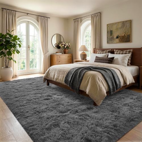 6x9 Large Dark Grey Fluffy Soft Area Rug Non-Slip for Living Room Bedroom - Image 3
