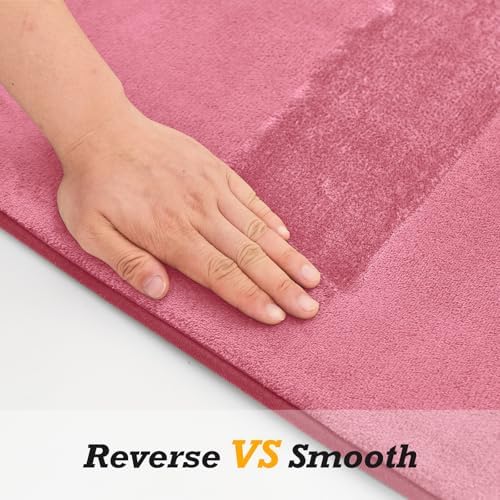 HUXMEYSON Bathroom Rugs Sets 2 Piece, Non-Slip & Quick Dry Bath Mat Set, Ultra Soft Velvet Bath Rugs for Bathroom, Toilet and Shower Floor, Pink - Image 3