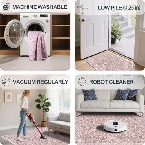 6x9 Washable Area Rugs for Living Room Soft Carpet (Pink) - Image 5