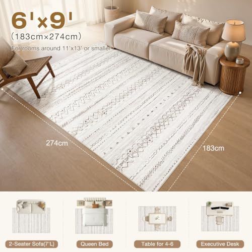 cotiled 6x9 Washable Area Rugs Living Room: Soft Lightweight Boho Rug - Image 2