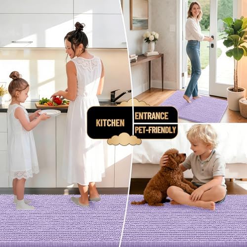 OLANLY Thick Chenille Bathroom Runner Rugs Mats 47x17, Lavender - Image 6