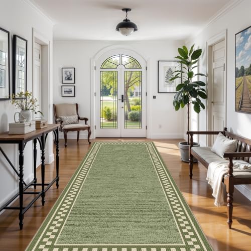 Faux Linen Washable Rug Smooth Breathable Floor Mat 5x10 Green - Image 4