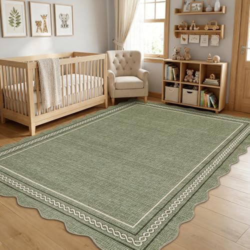 GarveeHome Scalloped 3x5 Area Rug Washable Rug for Entryway Non-Slip, Green - Image 2