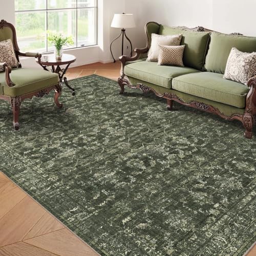 5x8 Washable Bedroom Area Rug Non-Slip Retro Dark Green Throw Carpet by HOME