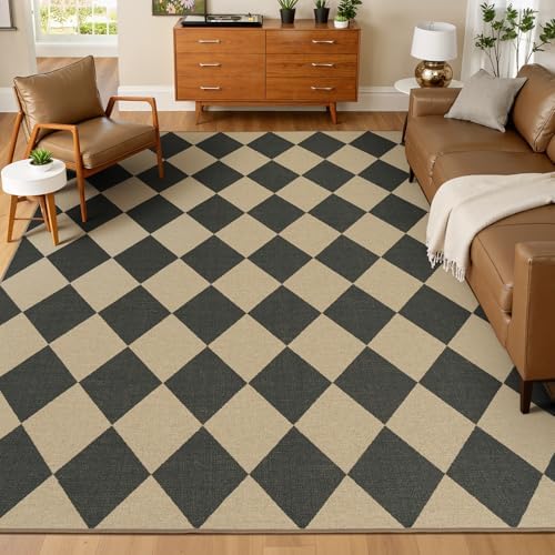 Lessymo Checkered Outdoor Rugs 6x9, Washable Easy Jute Patio Rug - Image 2