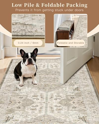 Madane Hallway Runner 3x8, Kitchen Rugs Washable Entry Rug, Ivory/Brown - Image 7