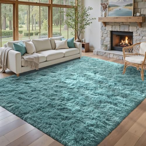 8x10 Area Rugs for Living Room Teal Shag Rugs,Modern Plush Non-Slip Soft Carpets for Bedroom Kids Nursery Dorm Daycare Floor by Lo%CC%80utiRootHome
