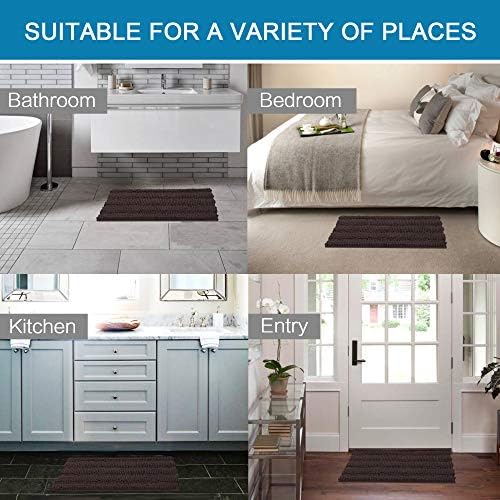 Non Slip Thick Shaggy Chenille Bathroom Rug Mat Set Extra Soft and Absorbent Striped Floor Rugs, 2 Piece, Machine-Washable - Image 6