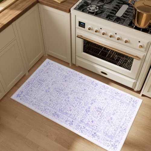 DUKINO 2x4 Rug, Washable Vintage Floral Bathroom Runner Rug, Purple - Image 5