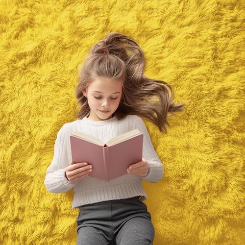 OLANLY 2x4 Machine Washable Runner Rugs for Hallway, Soft Fluffy Shaggy Bedside Rugs for Bedroom, Living Room, Indoor Floor Carpet for Kids Girls and Boys, Nursery Rooms, Home Decor Aesthetic, Yellow - Image 6