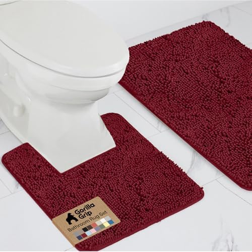 GORILLA GRIP Bathroom Area Rug Sets 2 Piece, Soft Chenille, 30x20 Burgundy by GorillaGrip