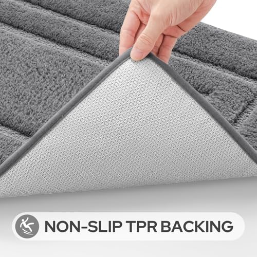 HOMEIDEAS Grey Bathroom Rugs Set of 3, Non Slip Bath Runners - Image 5