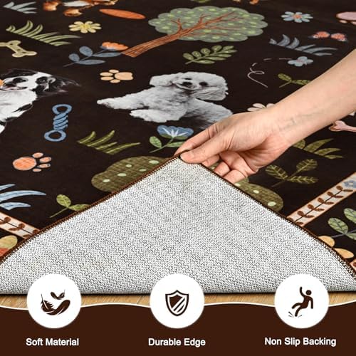ST. BRIDGE 6x9 Living Room Rug, Washable Large Area Rug with Non Slip Backing, Soft Stain Resistant Dog Rugs, Low Pile Animal Indoor Carpet for Kids Room Bedroom Dining Room Home Office, Brown - Image 4