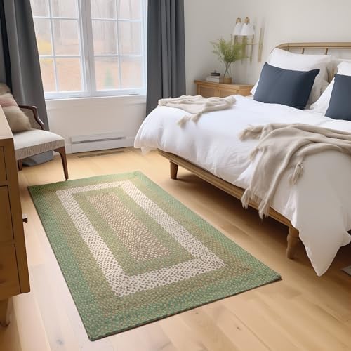 Super Area Rugs 4X6ft Farmhouse Braided Rug - Natural Soft Cotton Carpet for Dining Room/Kitchen - Primitive Country Woven Rug - Green/Cream/Ivory by SuperAreaRugs