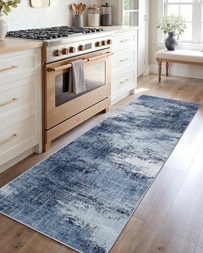 Amada 2x5 Modern Abstract Washable Area Rug for Entryway Dark Blue - Image 2