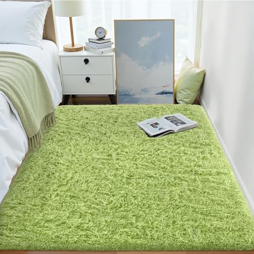 OLANLY 3x5 Machine Washable Small Bedside Rug, Soft Fluffy Shaggy Rugs for Living Room, Bedroom, Indoor Floor Carpet for Kids Girls and Boys, Preppy Dorms, Nursery, Home Decor Aesthetic, Grass Green - Image 6