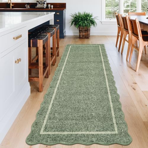 GarveeHome Scalloped Washable Runner Rug 2x6 Non Slip Kitchen Rugs Green - Image 2