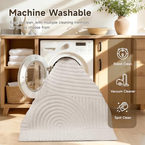 Pauwer 4ft Area Rugs for Living Room, Modern Non Slip Washable Rug, Beige - Image 6