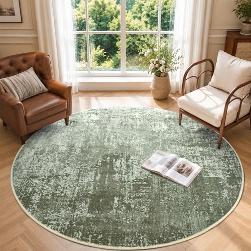 6ft Round Abstract Washable Area Rug for Living Room Green - Image 2