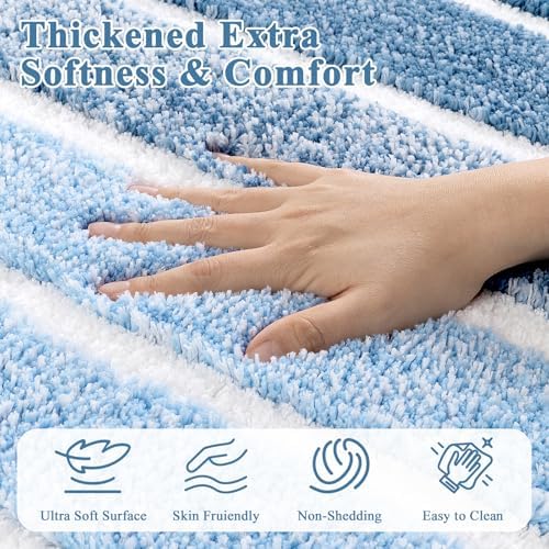 Yamaziot Blue Bathroom Rugs Set 3 Piece Washable Non Slip Striped Mat - Image 5